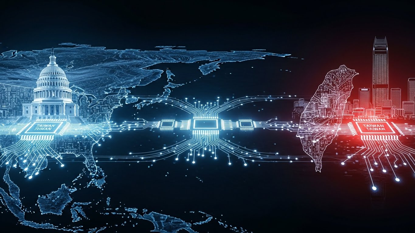 The U.S. and Taiwan connected through semiconductor technology symbolizing a new economic alliance