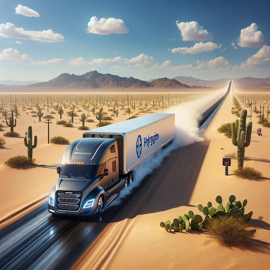 Hydrogen-powered truck racing in the Arizona desert.