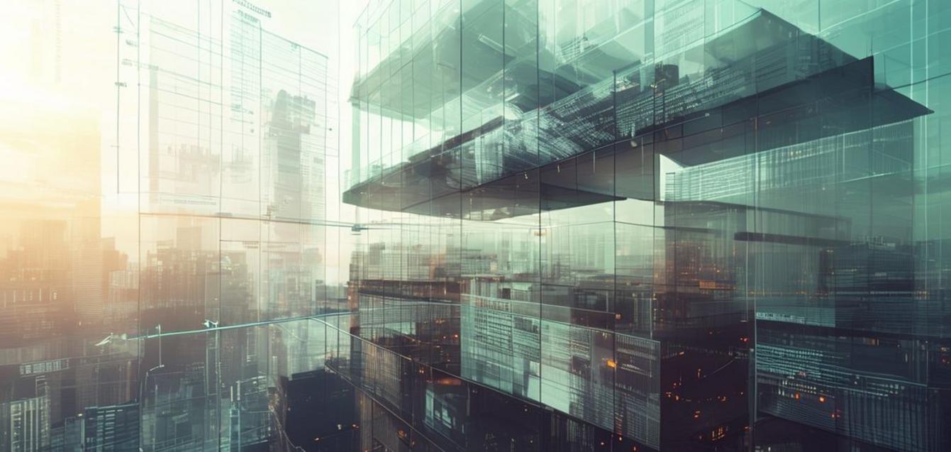 Conceptual image showing the facade of an innovation hub overlaid with transparent legal documents and financial flow diagrams, symbolizing the complexities of property sales involving federal grants.