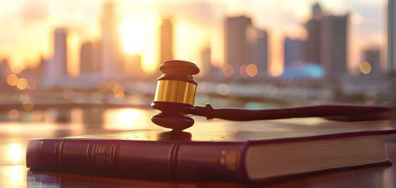 Gavel resting on law books with Miami skyline, symbolizing legal leadership and the Miami-Dade Trial Lawyers Association
