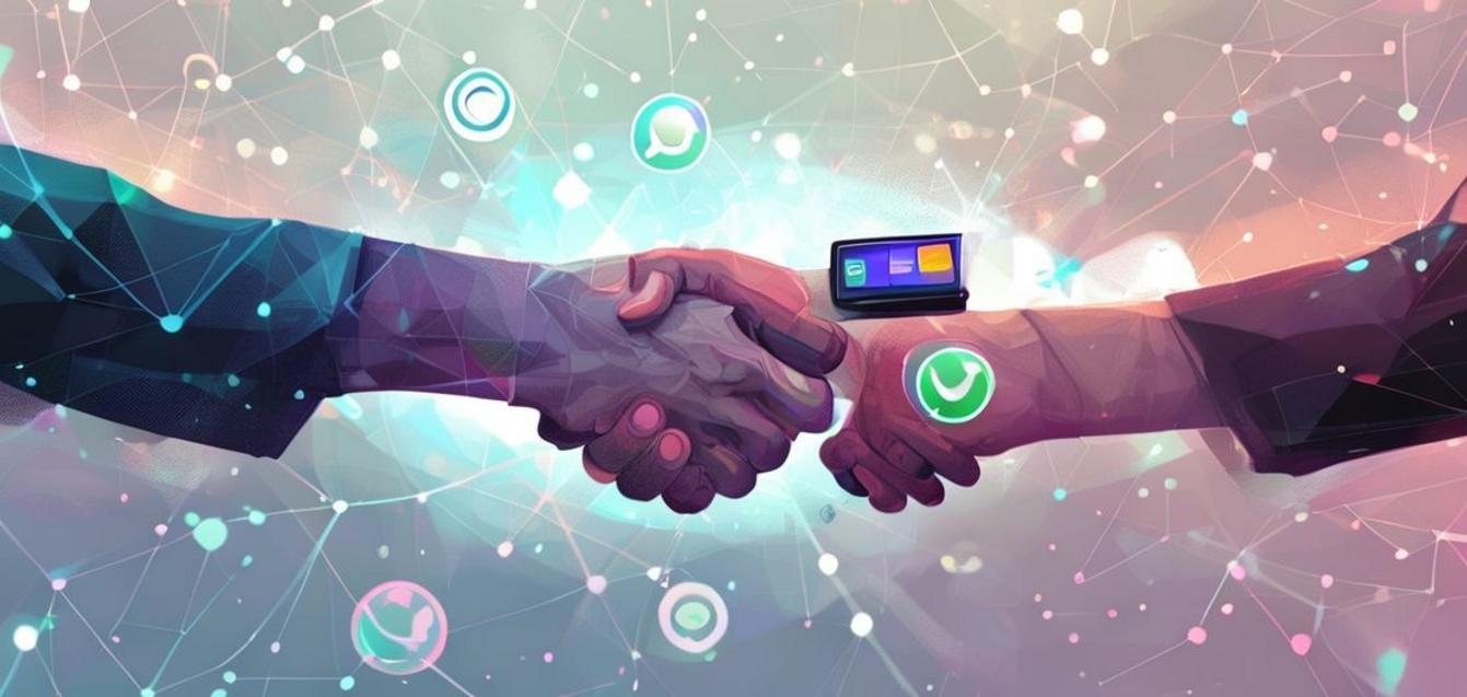 Illustration of a credit card exchanging with a smartphone showing Facebook, Instagram, and WhatsApp icons, symbolizing Meta's new subscription model.